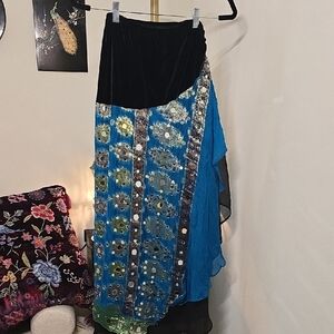 Gorgeous Assymmetrical Peacock Blue and Black Mirrored Skirt